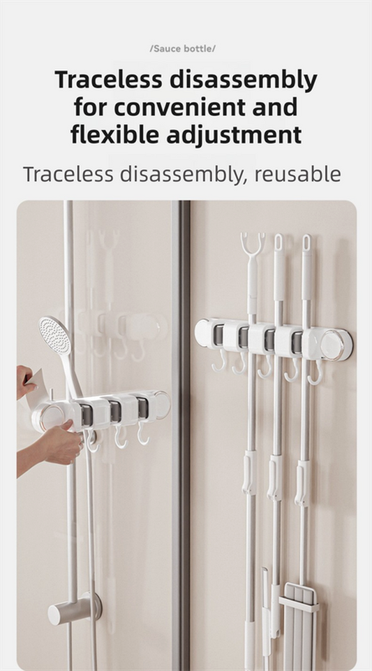 Grey Vacuum Suction Cup Mop & Broom Holder