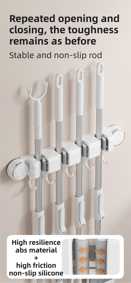 Grey Vacuum Suction Cup Mop & Broom Holder