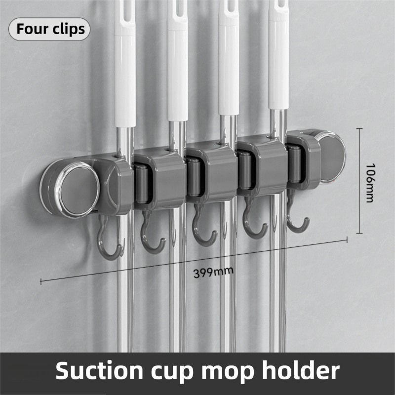 Grey Vacuum Suction Cup Mop & Broom Holder
