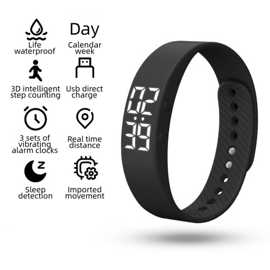 Black Silent Vibration Alarm Smart Silicone Wristband with 3-Alarm Settings - Vertical version