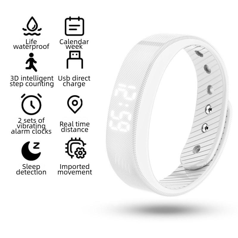 White Silent Vibration Alarm Smart Silicone Wristband with 3-Alarm Settings - Horizontal version