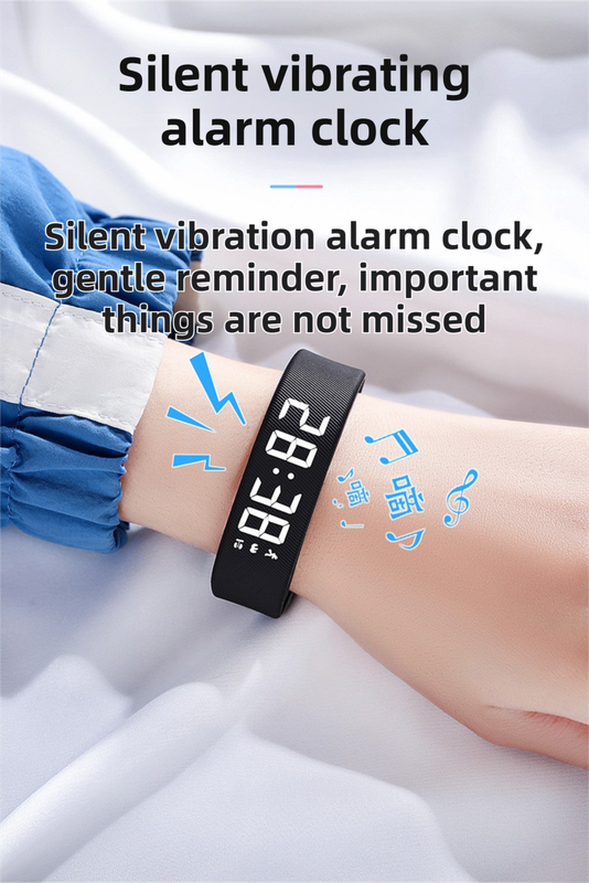 White Silent Vibration Alarm Smart Silicone Wristband with 3-Alarm Settings - Horizontal version