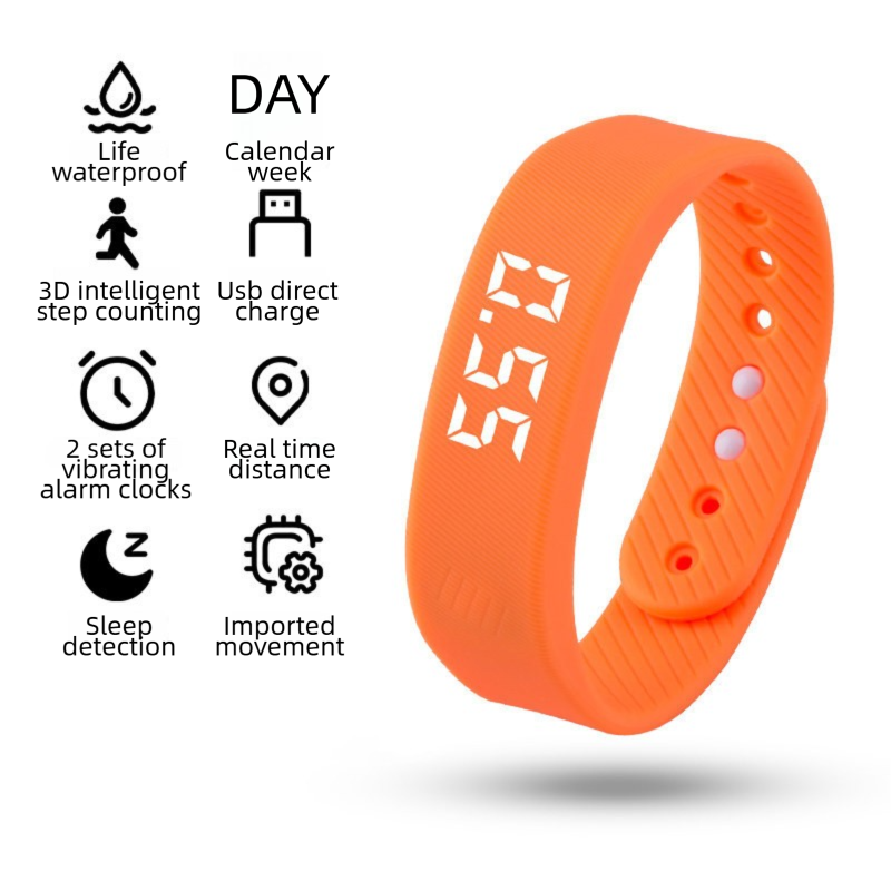 Orange Silent Vibration Alarm Smart Silicone Wristband with 3-Alarm Settings -Horizontal version