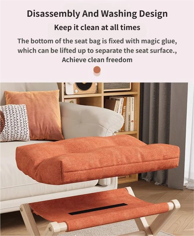 Brown Foldable Ottoman & Padded Footstool with Velcro Stability - Cotton Linen Portable Office Leg Rest & Entryway Shoe Stool