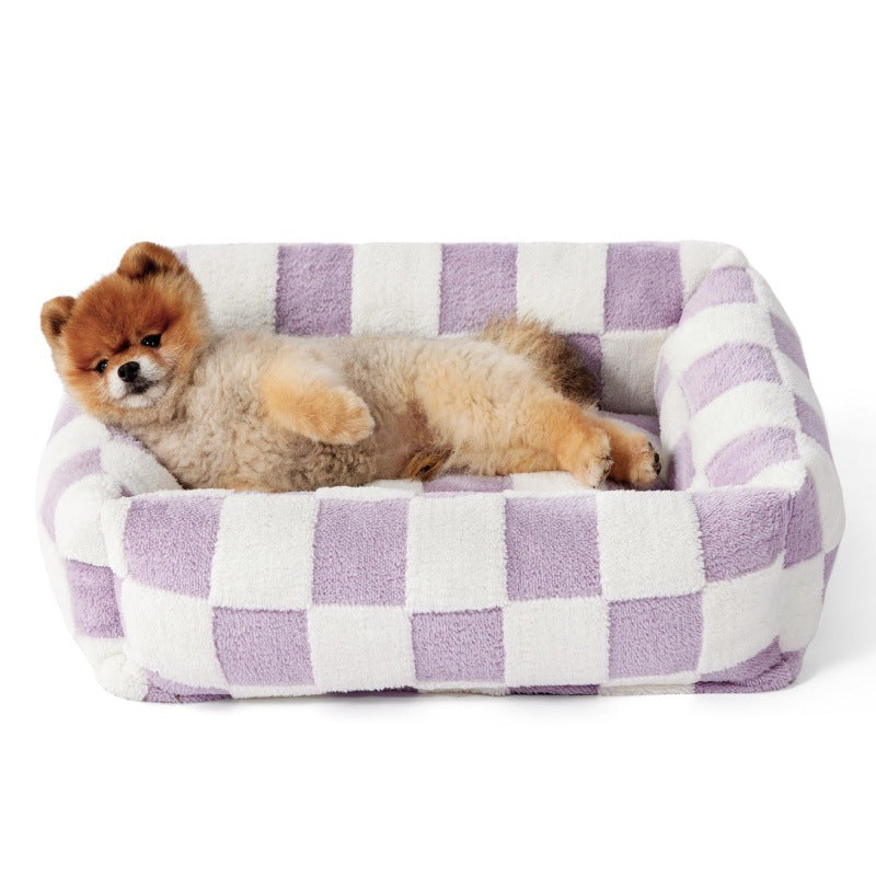 Purple Plaid Machine Washable Calming Dog & Cat Sofa