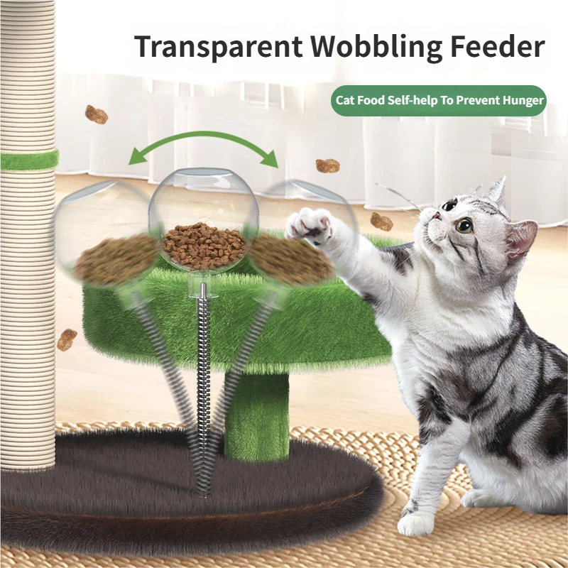 All-in-One 70CM Tall Sisal Scratching Post,Interactive Wobbling Feeder