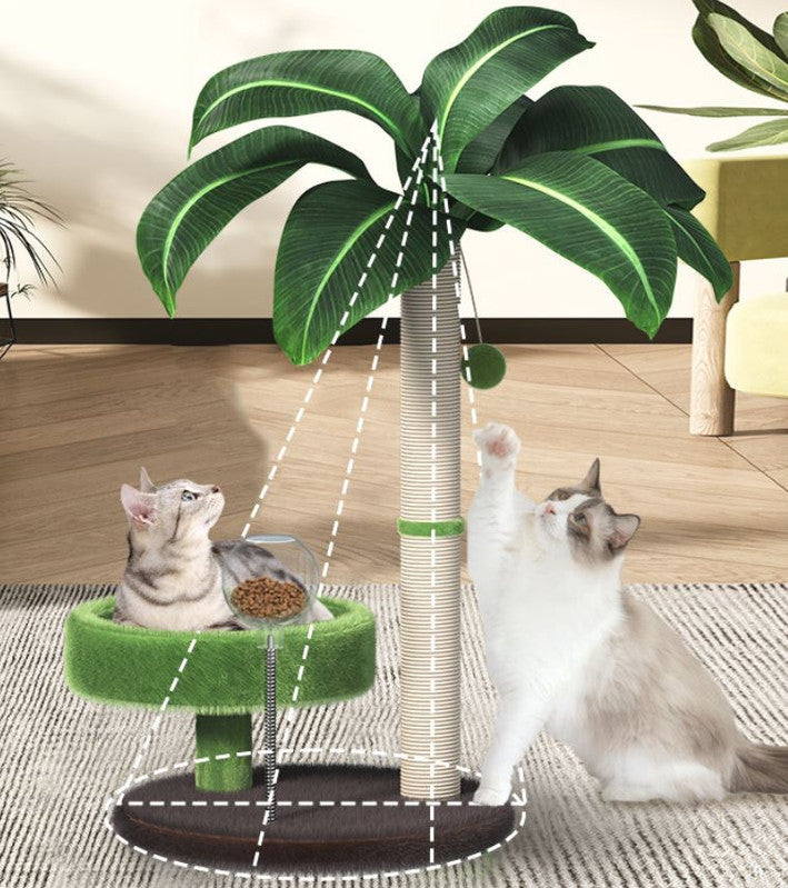 All-in-One 70CM Tall Sisal Scratching Post,Interactive Wobbling Feeder