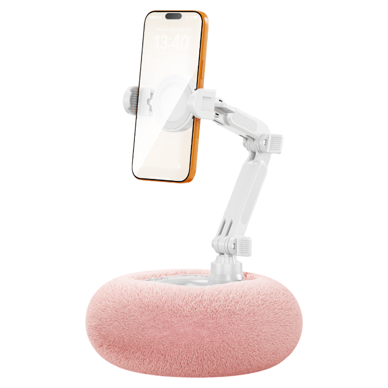 2-in-1 Pink Soft Plush Pillow Base & Phone Holder
