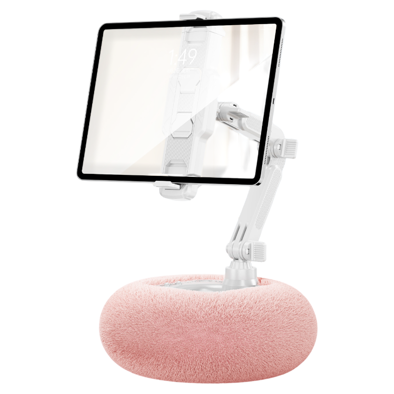 2-in-1 Pink Soft Plush Pillow Base & Tablet Holder