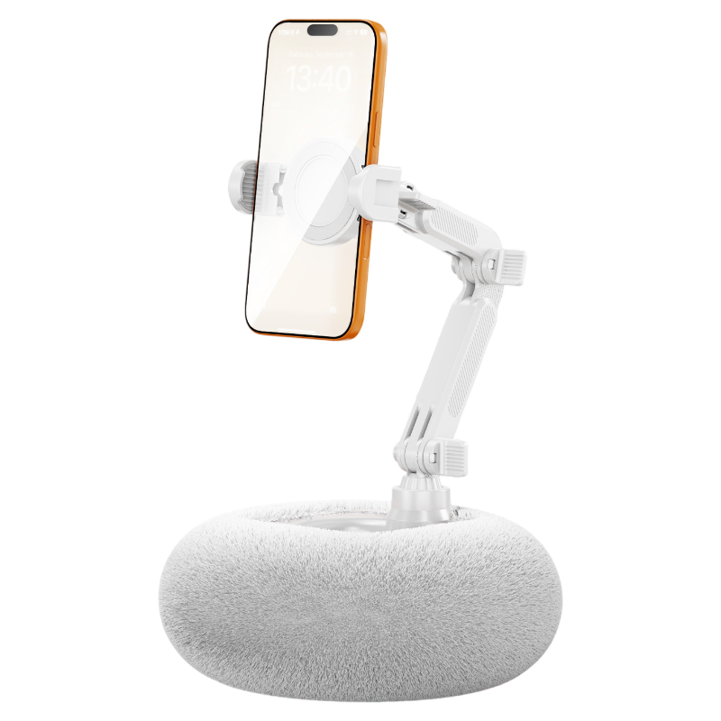 2-in-1 White Soft Plush Pillow Base & Phone Holder