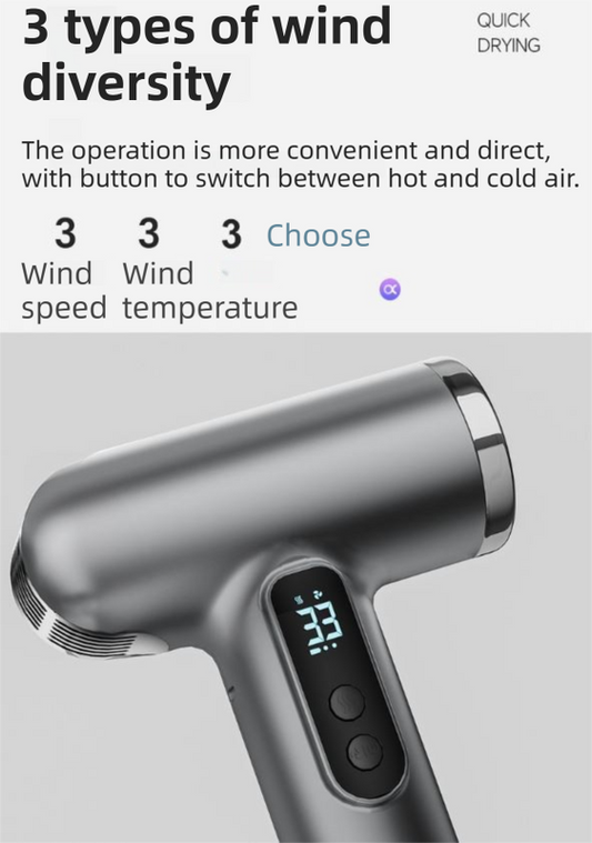 Grey Wireless Rechargeable Hot & Cold Hair Dryer 3 Speed & Temperature Settings