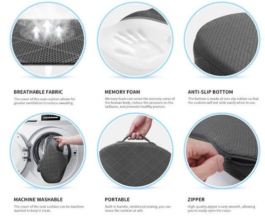 Black Ergonomic Memory Foam U-Shaped Seat Cushion