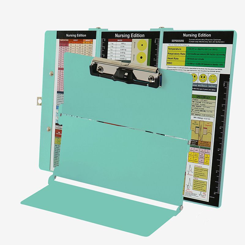 Green Waterproof Aluminum Tri-Fold Nursing Clipboard with Pen Slot