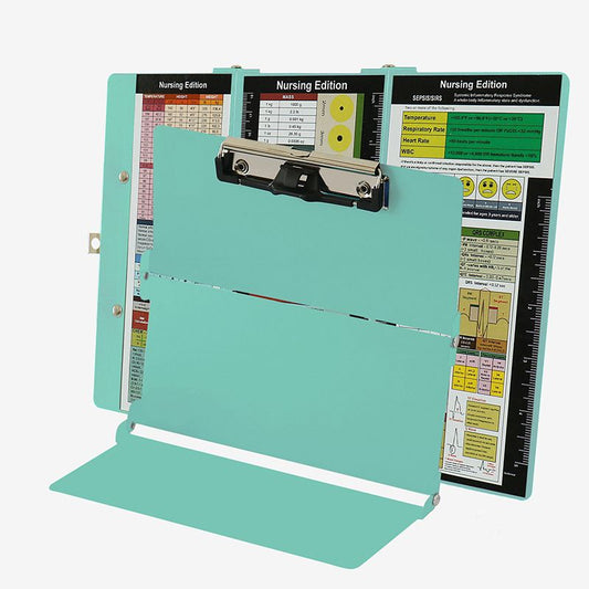 Green Waterproof Aluminum Tri-Fold Nursing Clipboard with Pen Slot