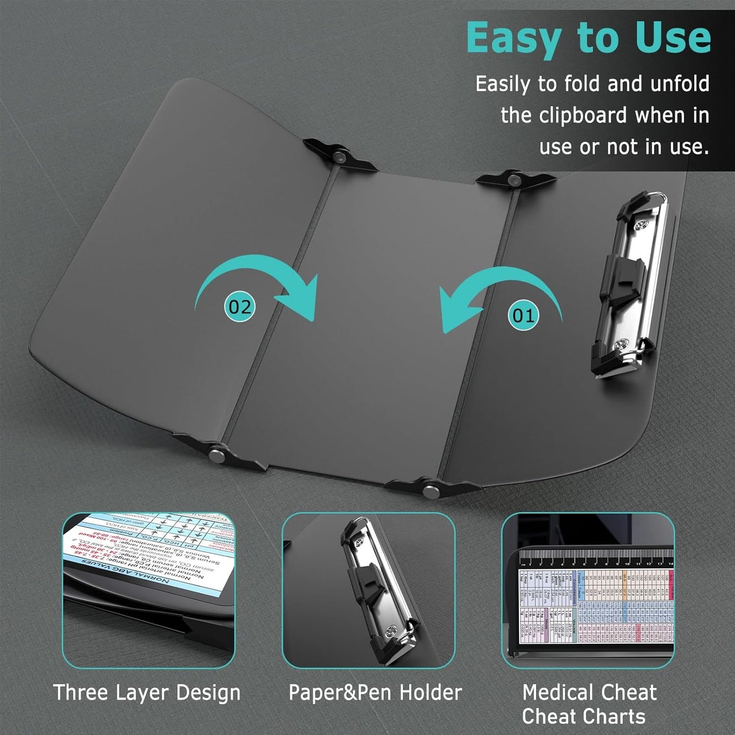 Green Waterproof Aluminum Tri-Fold Nursing Clipboard with Pen Slot