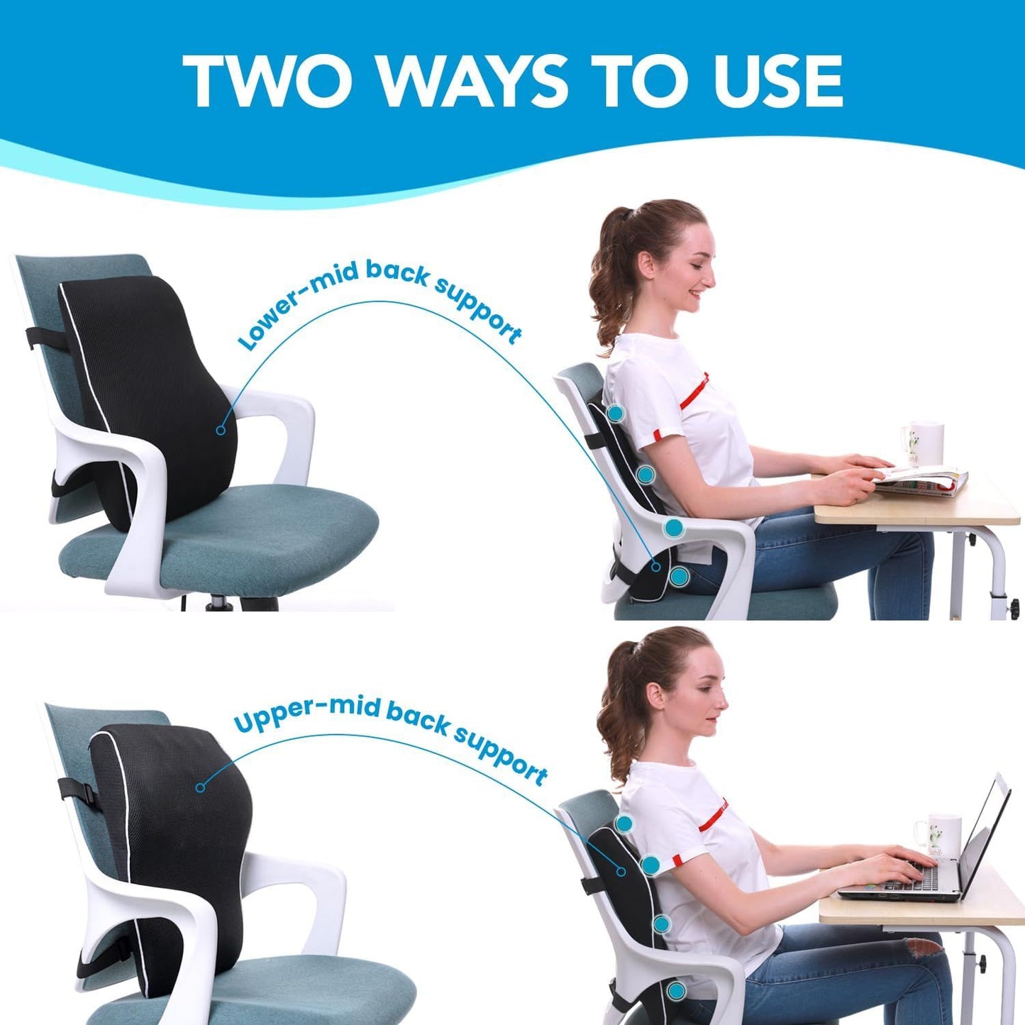 Ergonomic Memory Foam Lumbar Support Pillow & S Curve High-Back Cusion