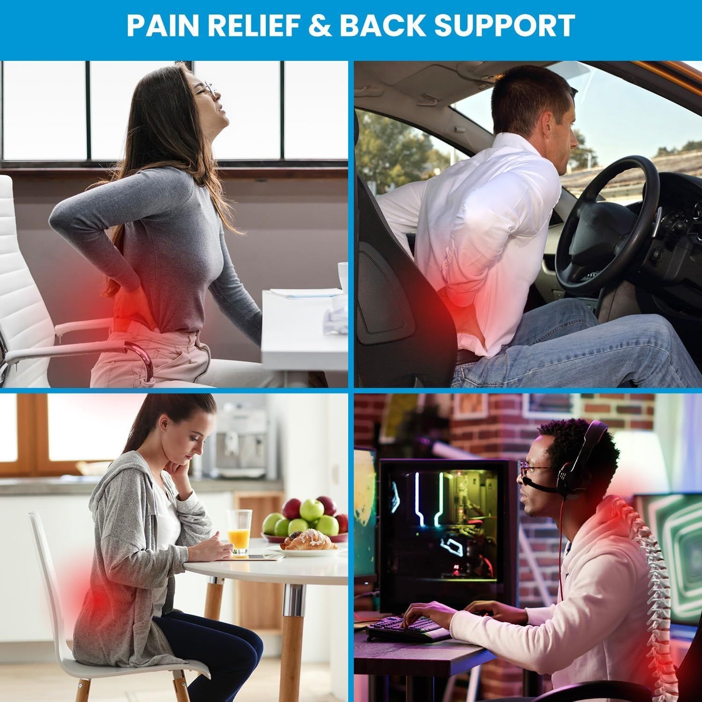 Ergonomic Memory Foam Lumbar Support Pillow & S Curve High-Back Cusion