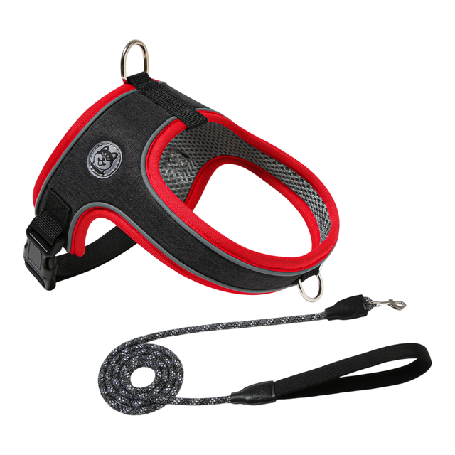 M Black Reflective Dog Harness & Leash Set