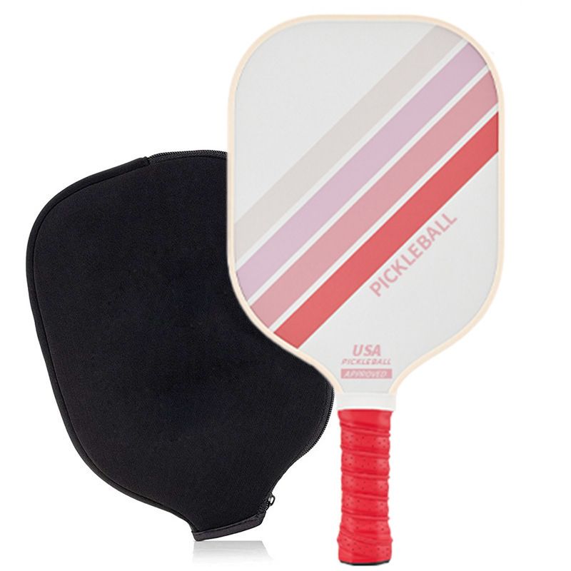 White Striped Fiberglass Pickleball Paddle with Neoprene Protective Cover