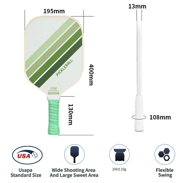 White Striped Fiberglass Pickleball Paddle with Neoprene Protective Cover