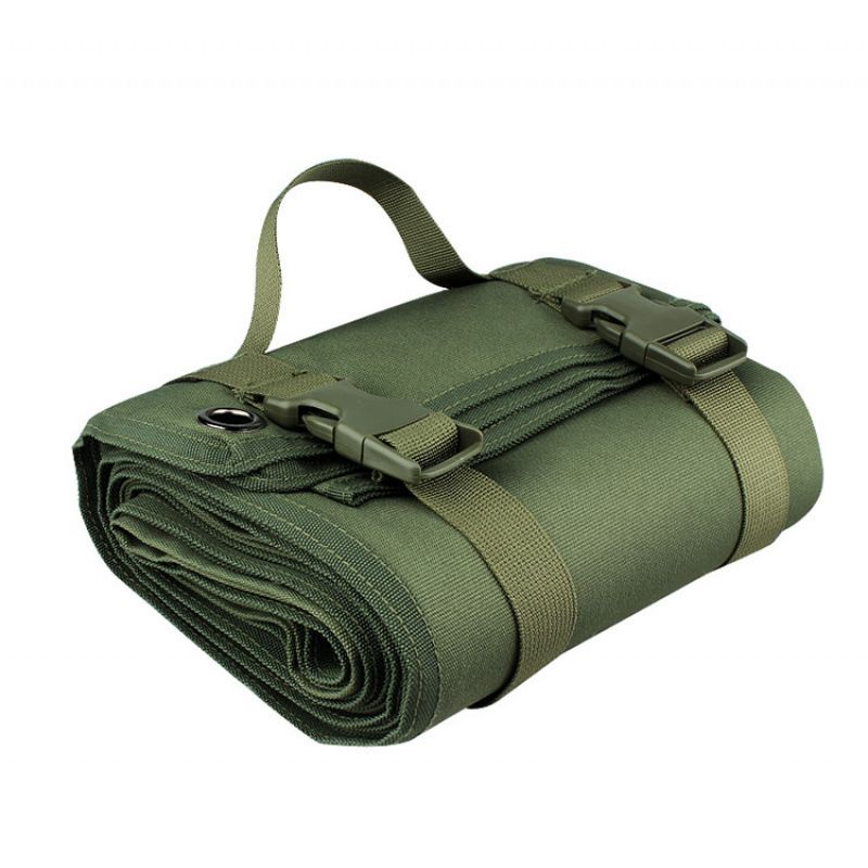 Green Outdoor Tactical Roll-Up Shooting Mat - MOLLE Webbing & Stake Down Eyelets - Training, Camping & Picnic