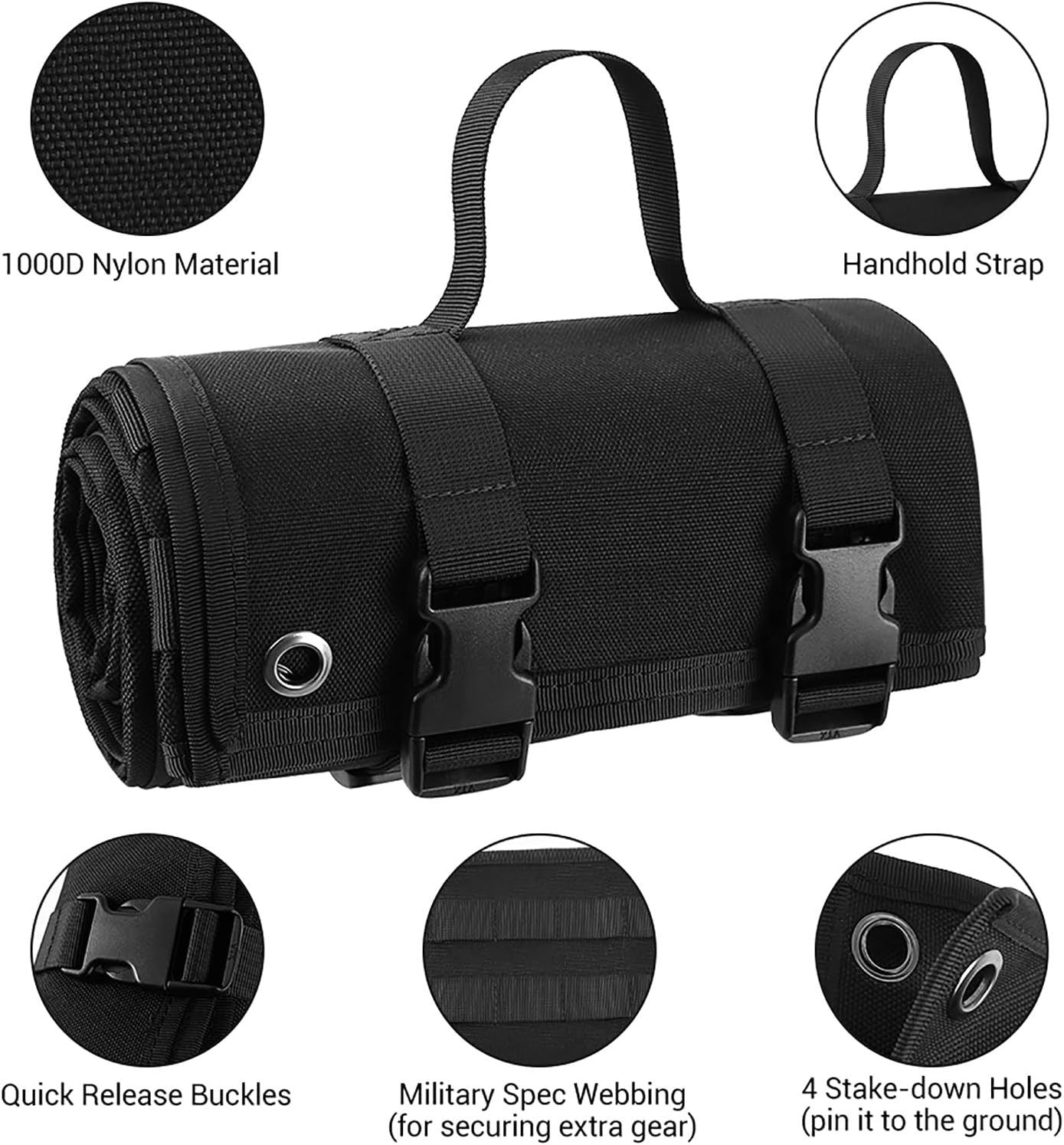 200x75CM Camouflage Outdoor Tactical Roll-Up Shooting Mat - MOLLE Webbing & Stake Down Eyelets - Portable Waterproof Ground Pad for Field Training, Camping & Picnic