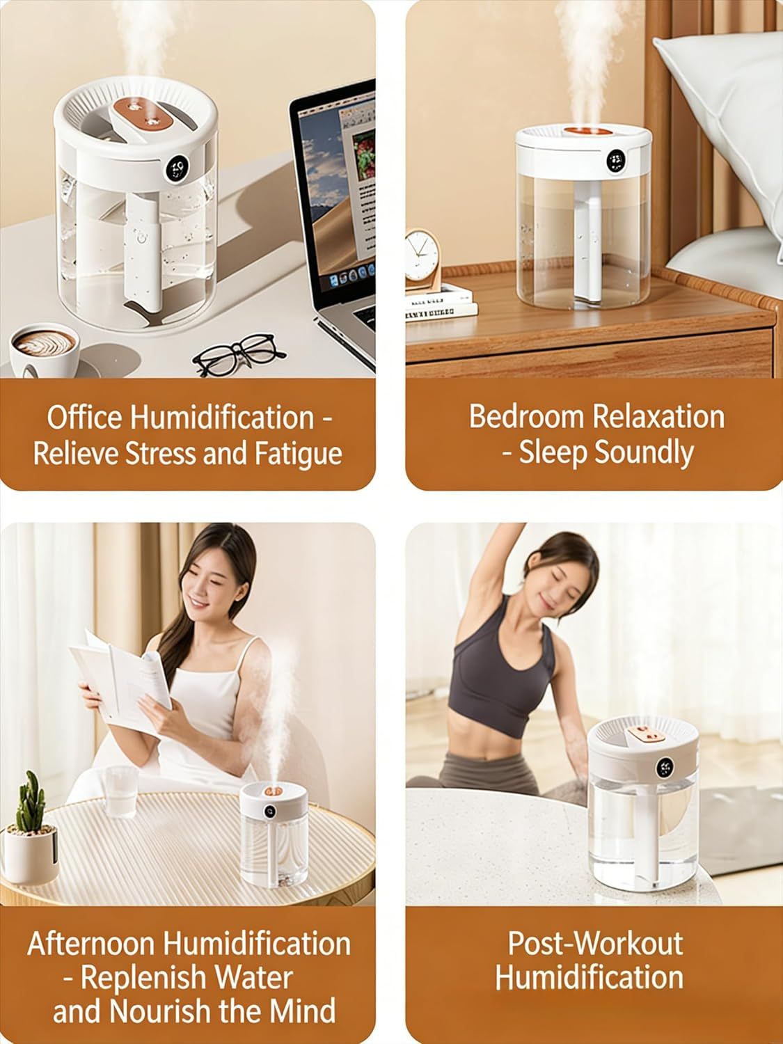 White 2L Dual-Spray Ultrasonic Humidifier and Air Diffuser with Night Light - USB Powered, Quiet Operation, Smart Digital Display & Real-Time Humidity Sensor