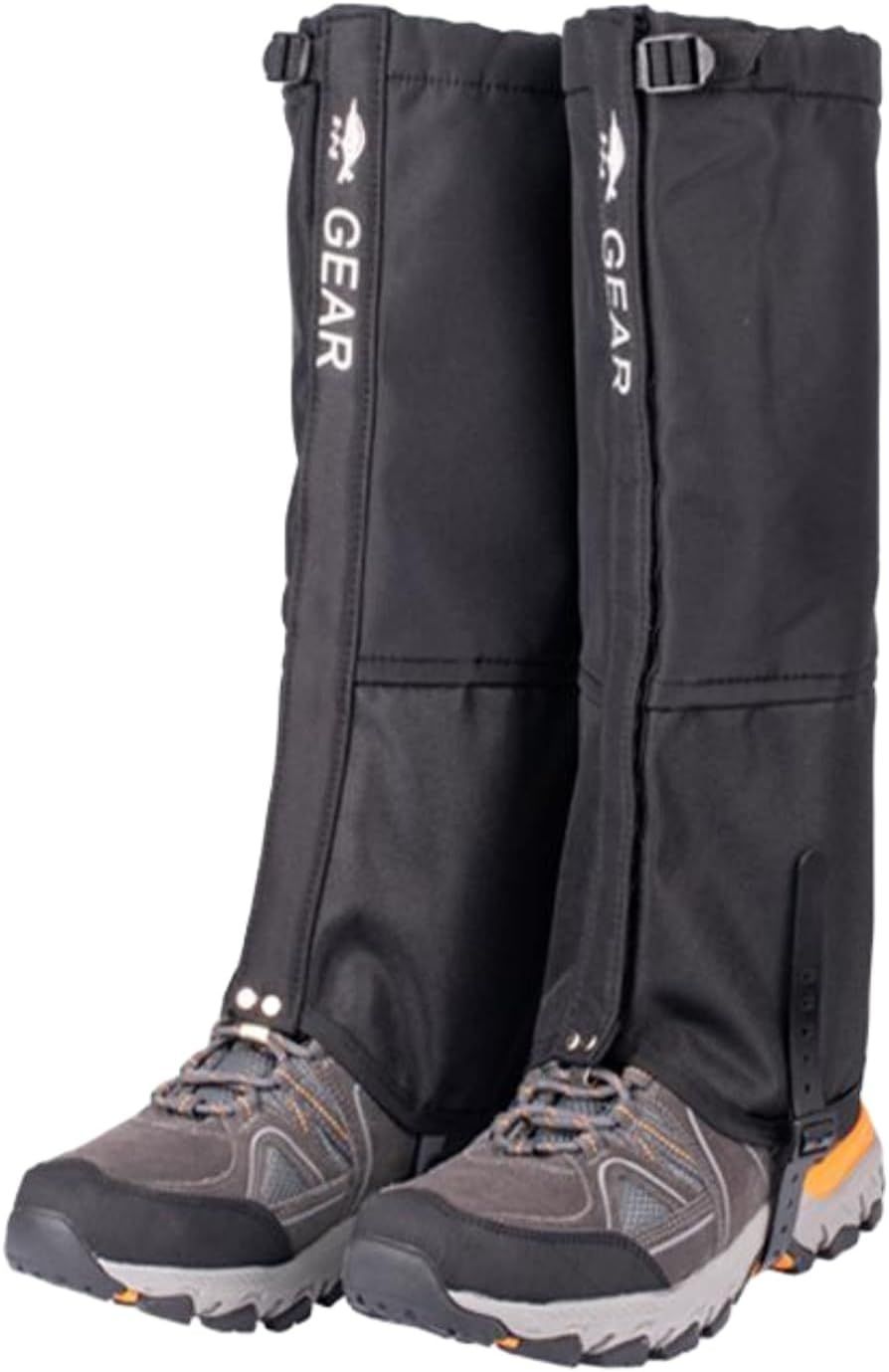 Black Breathable Nylon Waterproof Hiking Leg Gaiters and Snow Boot Gaiters