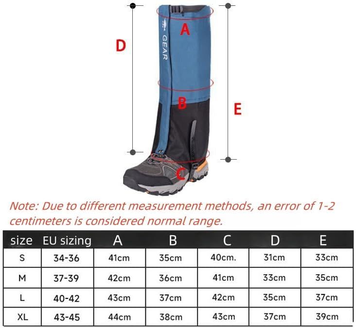 Black Breathable Nylon Waterproof Hiking Leg Gaiters and Snow Boot Gaiters