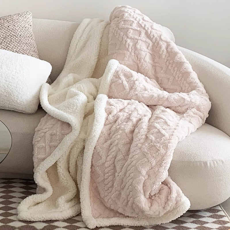 Pink 180*200cm Double Blanket, Taffeta Fleece Blanket, Thick Winter Quilt, Lambswool Coral Fleece Small Blanket, Office Nap Blanket, Sofa Cover Blanket, Bedding, Machine Washable