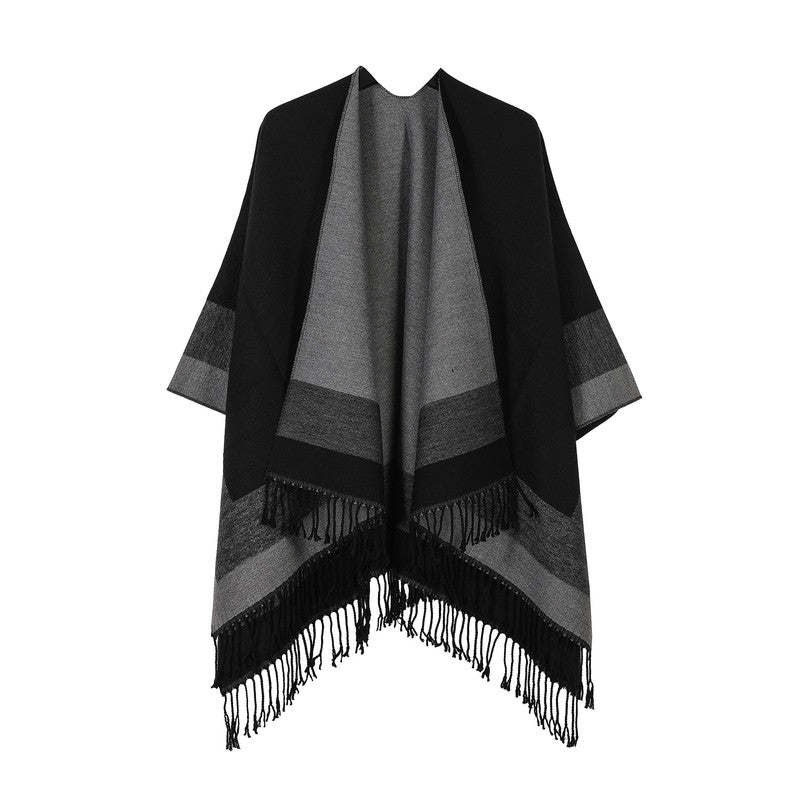 Black Women's Tassel Cape Shawl