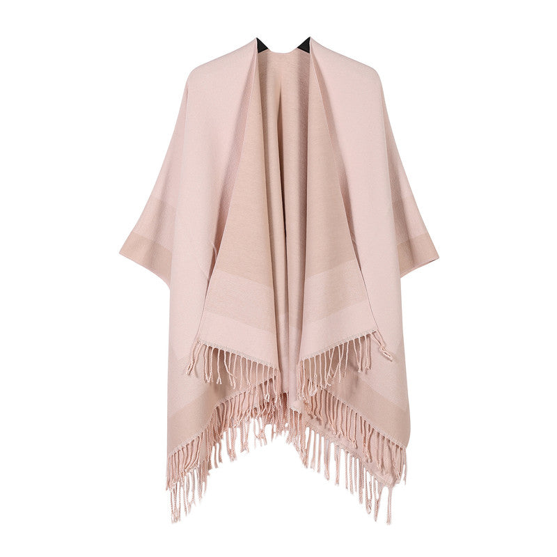 Pink Women's Tassel Cape Shawl