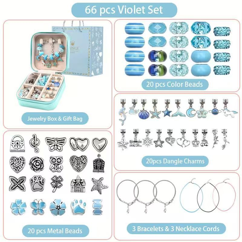 66-Piece Blue Unicorn Bracelet Kit
