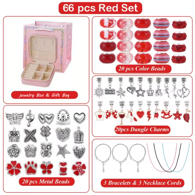 66-Piece Red Unicorn Bracelet Kit
