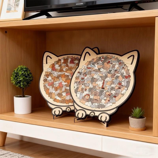 【Maillard Colors】Cat Collection Puzzle - Irregular Shaped Jigsaw with Adorable Kitten Pieces, Stacking Display Stand - Cute Home Decor & Brain Teaser for Kids Adults Ages 6+ - Unique Gift for Cat Lovers