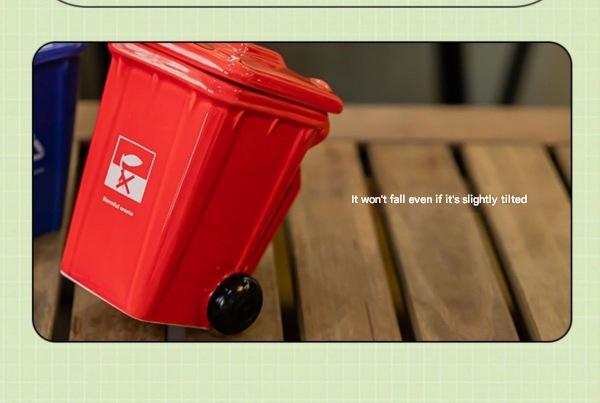 Red  Creative Trash Can Ceramic Mug with Shovel Spoon - 400ml