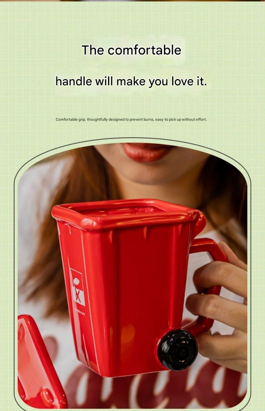 Yellow  Creative Trash Can Ceramic Mug with Shovel Spoon - 400ml
