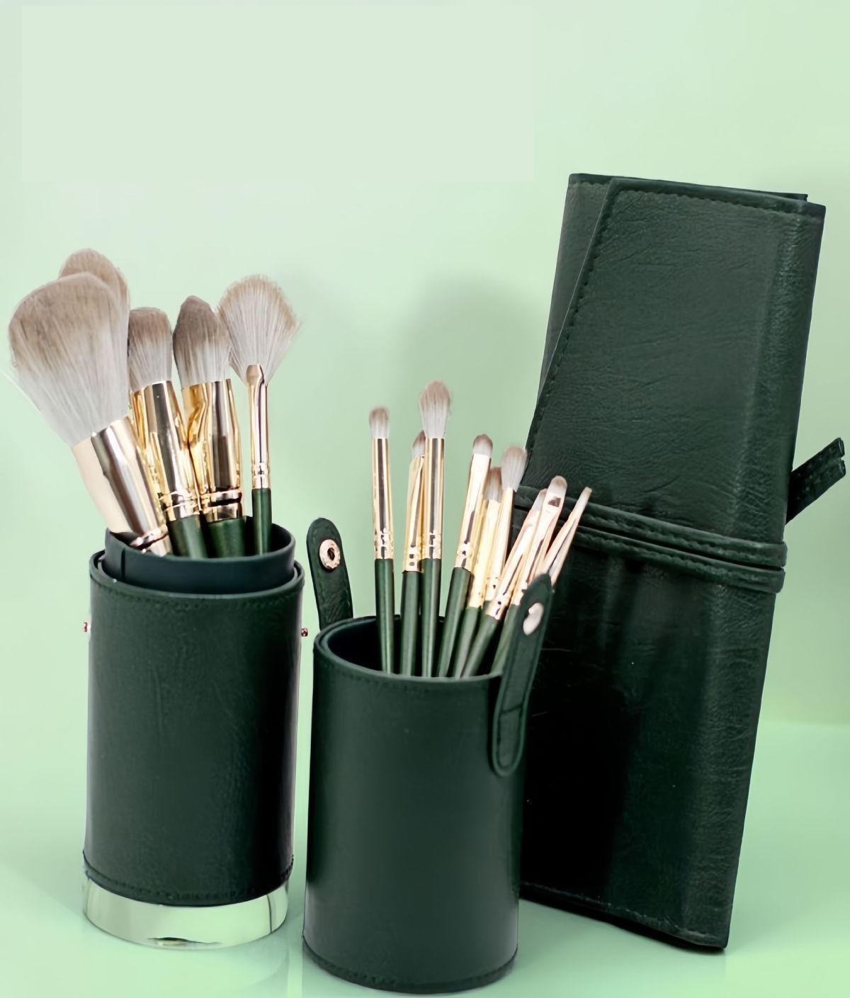14-Piece Green  storage bucketSynthetic Fibre Makeup Brush Set