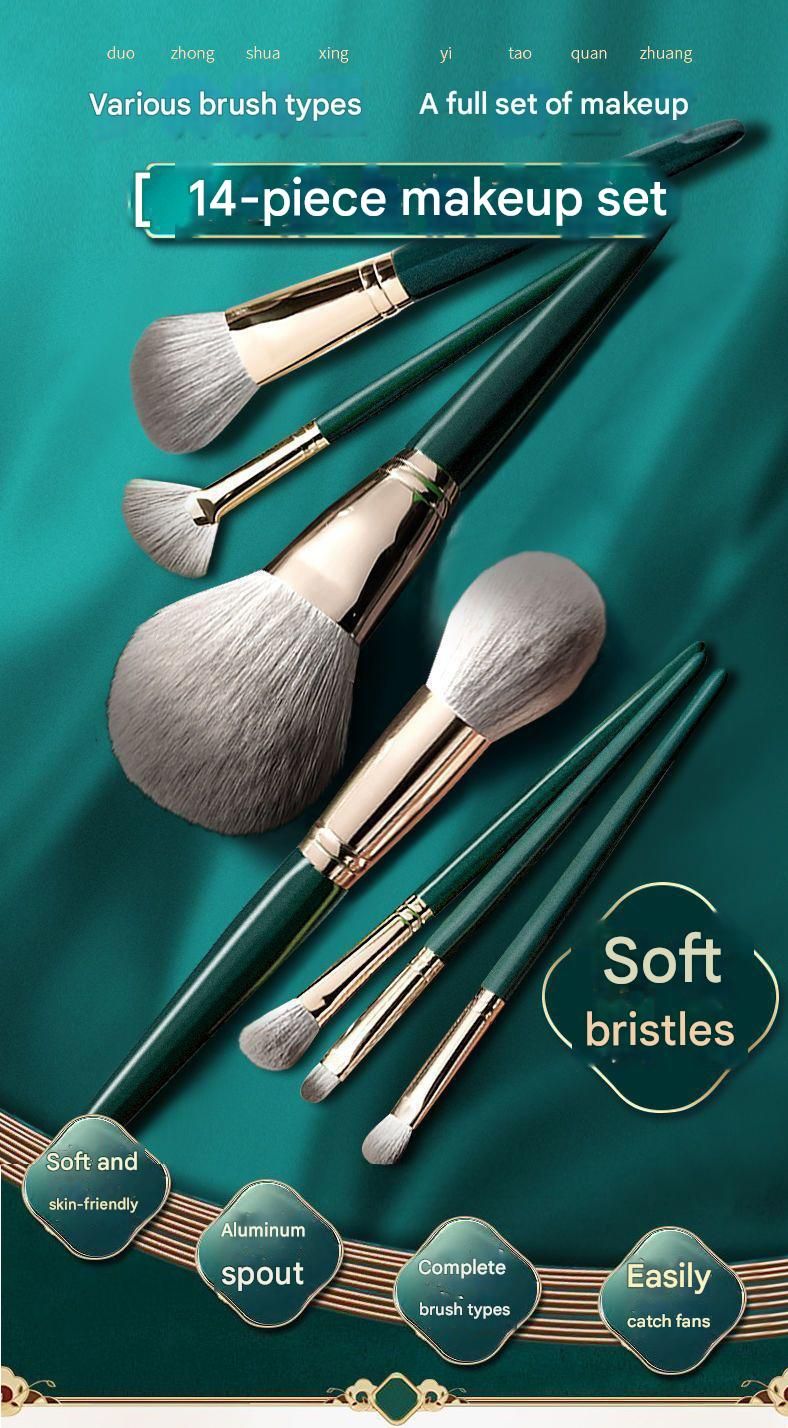 14-Piece Green  storage bucketSynthetic Fibre Makeup Brush Set