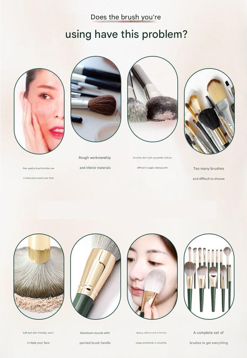 14-Piece Green  storage bucketSynthetic Fibre Makeup Brush Set