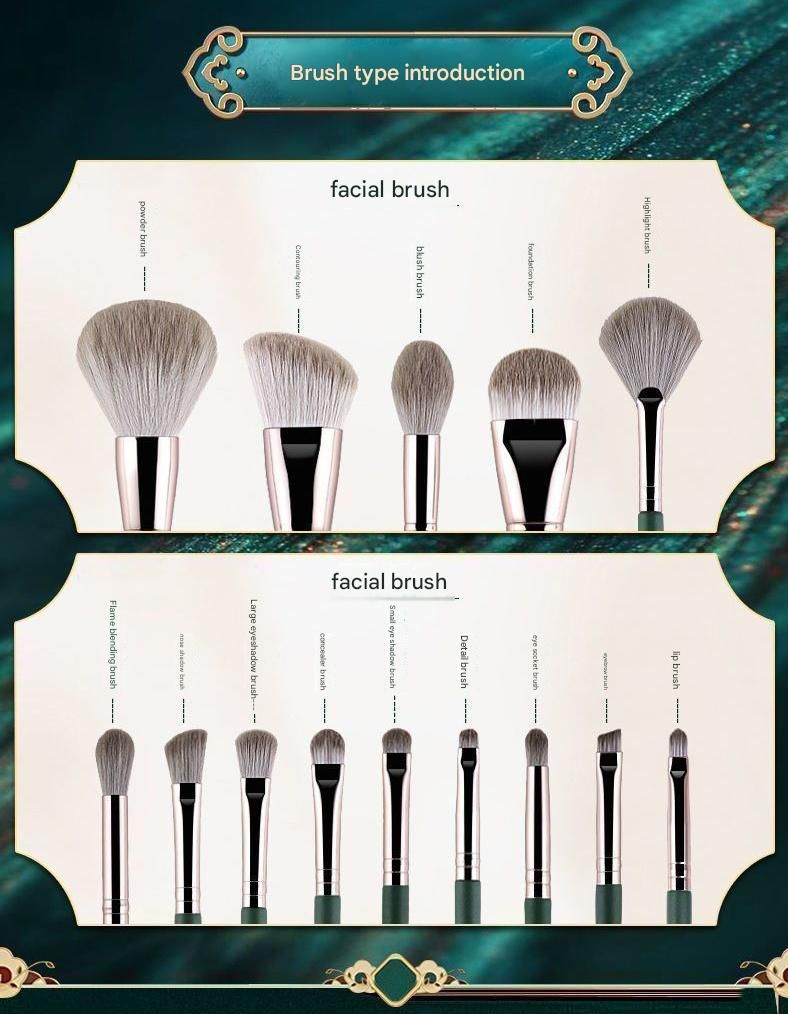 14-Piece Green  storage bucketSynthetic Fibre Makeup Brush Set