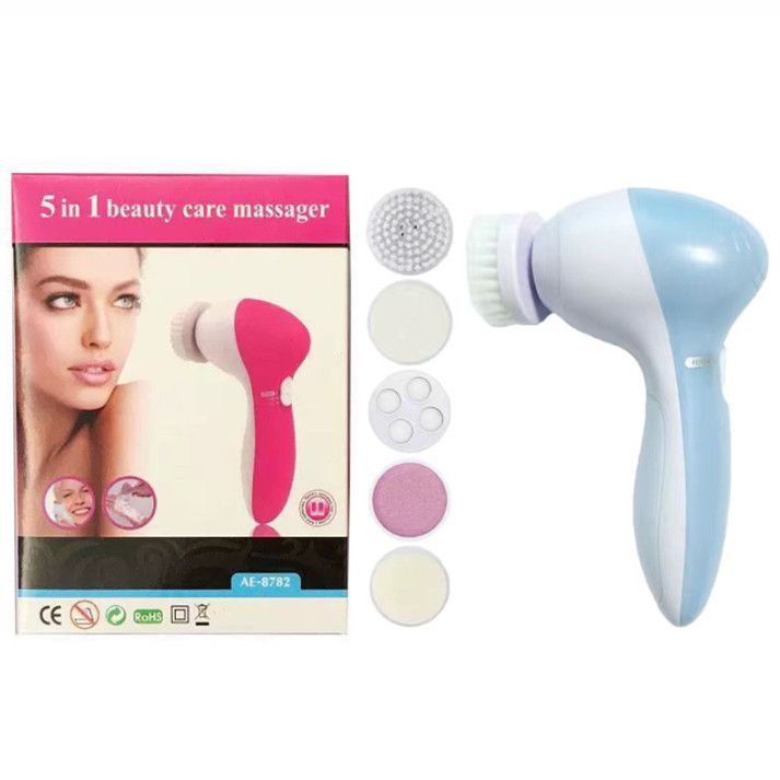 Blue 5-in-1 Electric Facial Cleansing Brush - Rotating Face Scrubber with 5 Interchangeable Heads for Deep Pore Cleaning, Exfoliating & Massaging