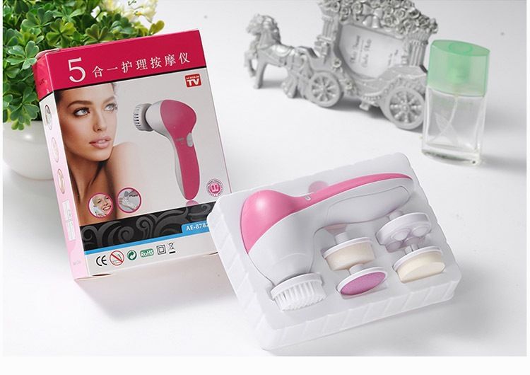 Blue 5-in-1 Electric Facial Cleansing Brush - Rotating Face Scrubber with 5 Interchangeable Heads for Deep Pore Cleaning, Exfoliating & Massaging