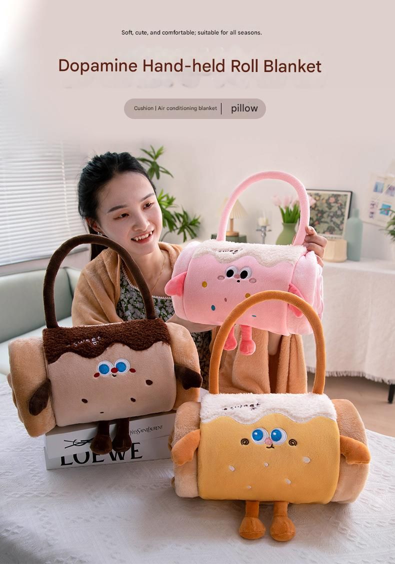 Orange 100*170cm Cartoon Hand-Carry Roll-Up Blanket - Plush Flannel Nap Blanket with Pillow Function, Portable Office & Travel Throw for Home, Car, and Sofa Use - Soft, Machine Washable, Multi-Scene Use
