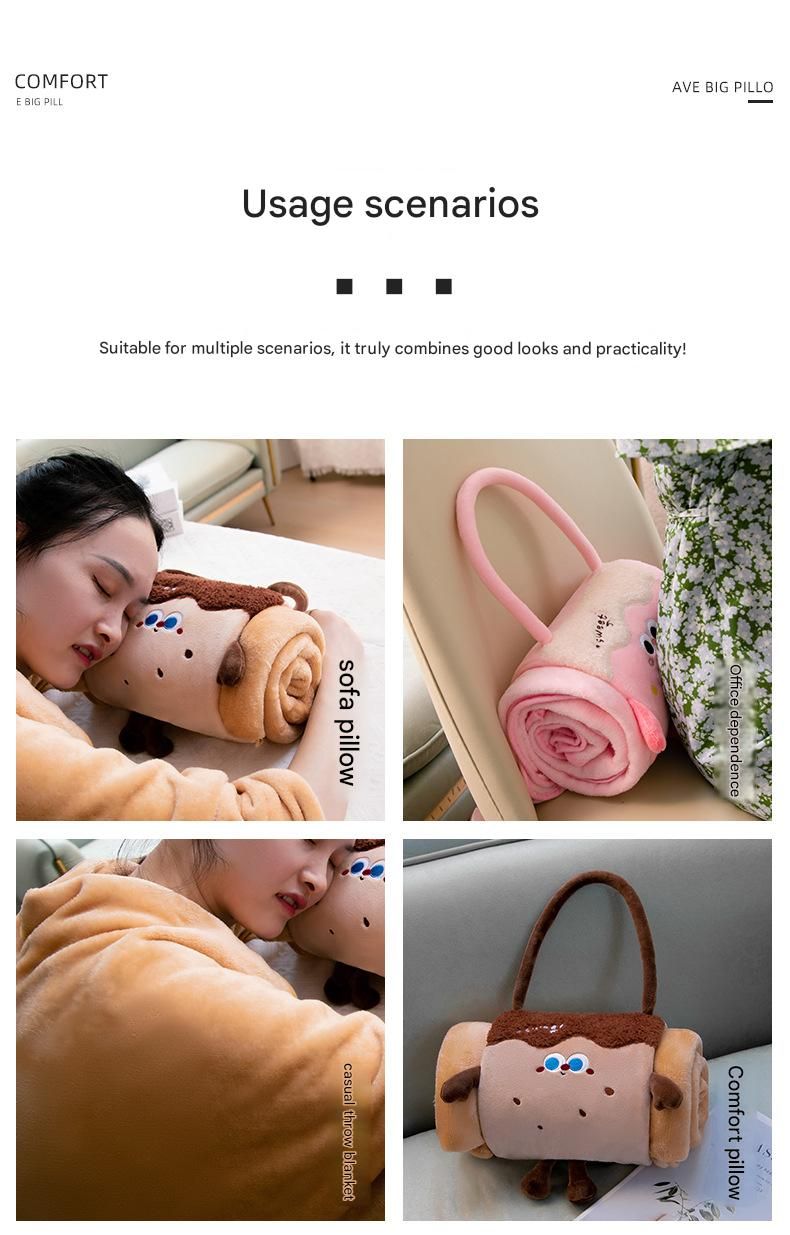 Orange 100*170cm Cartoon Hand-Carry Roll-Up Blanket - Plush Flannel Nap Blanket with Pillow Function, Portable Office & Travel Throw for Home, Car, and Sofa Use - Soft, Machine Washable, Multi-Scene Use