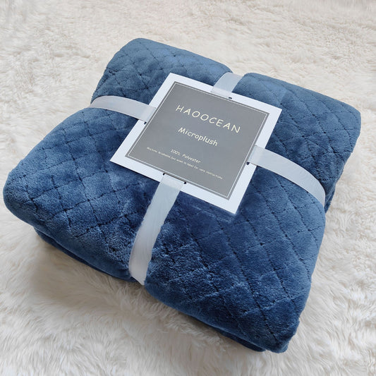 Blue 130*150cm Flannel Fleece Blanket , Soft & Warm Polyester Throw