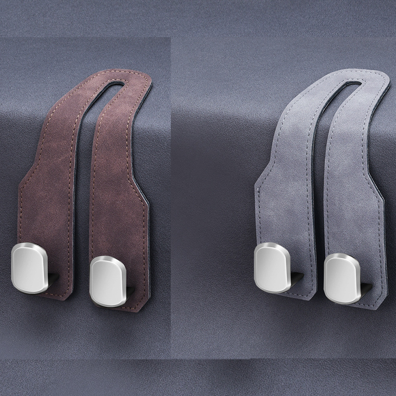 2-Piece ABS Car Seat Back Hook & Phone Holder - Brown/Grey