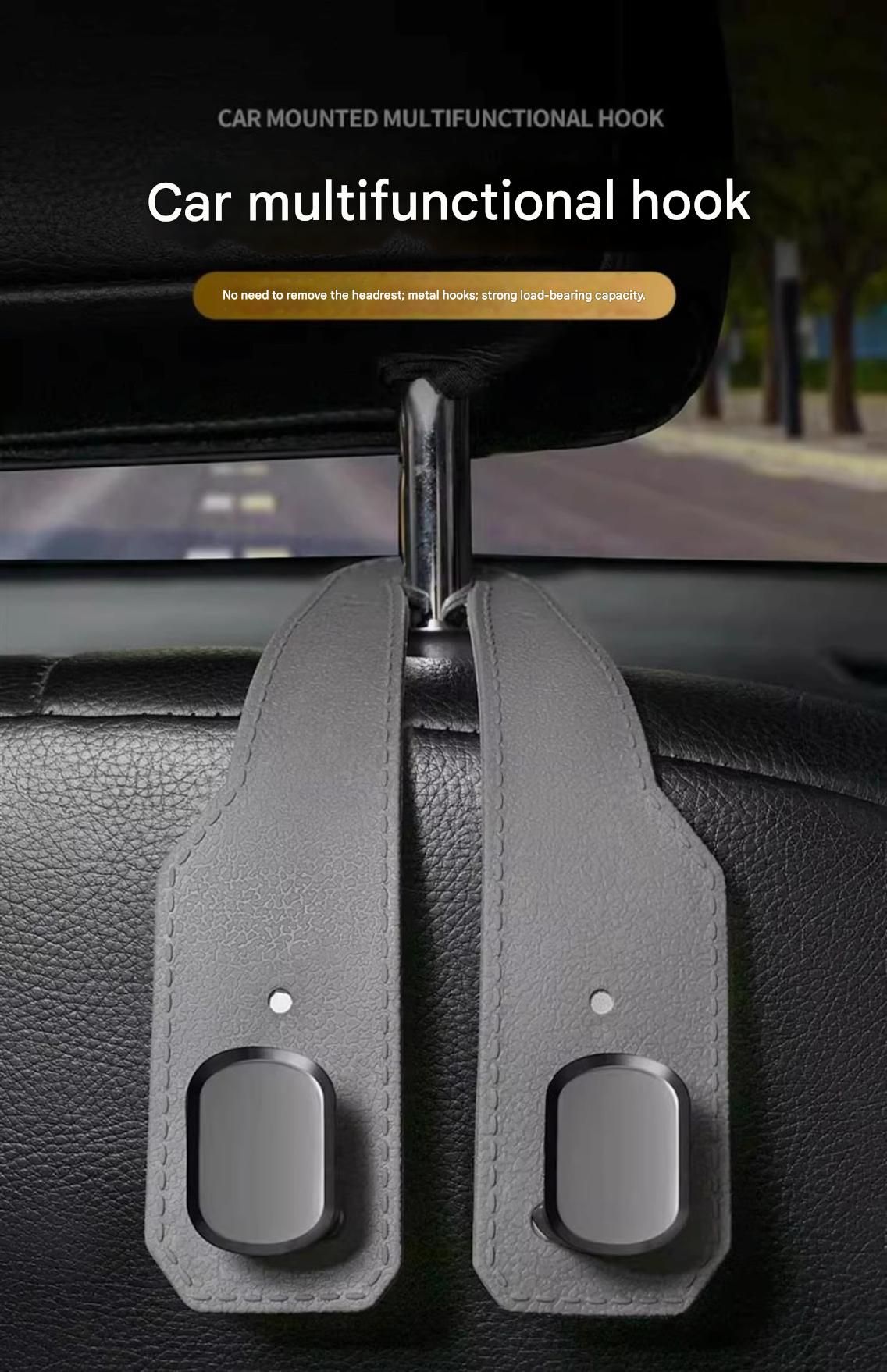 2-Piece ABS Car Seat Back Hook & Phone Holder - Brown/Grey