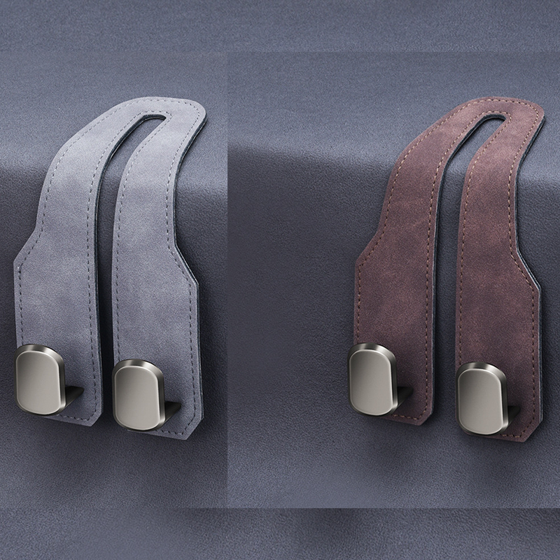2-Piece Car Seat Back Hook & Phone Holder - Brown/Grey