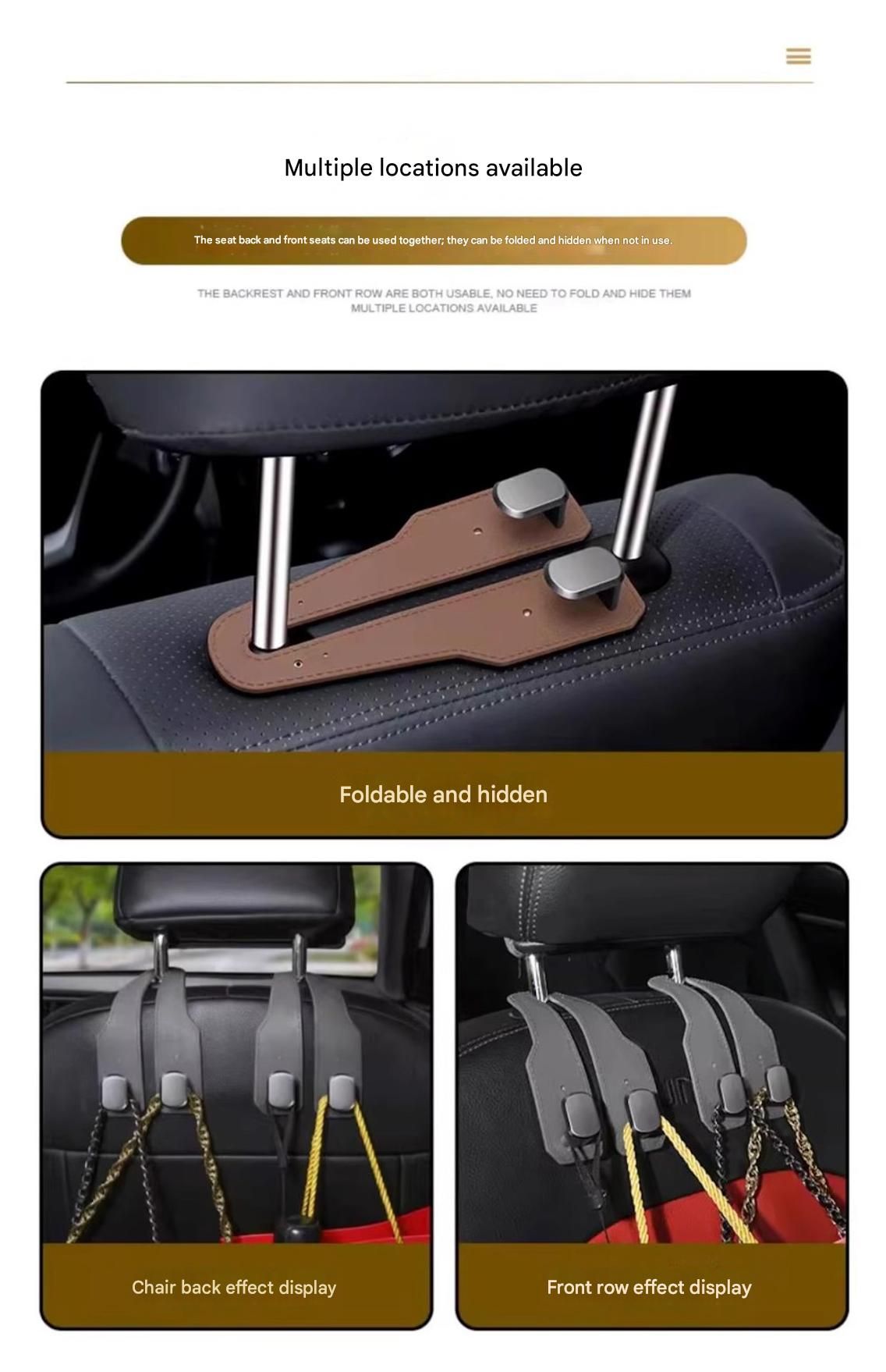 2-Piece Car Seat Back Hook & Phone Holder - Brown/Grey